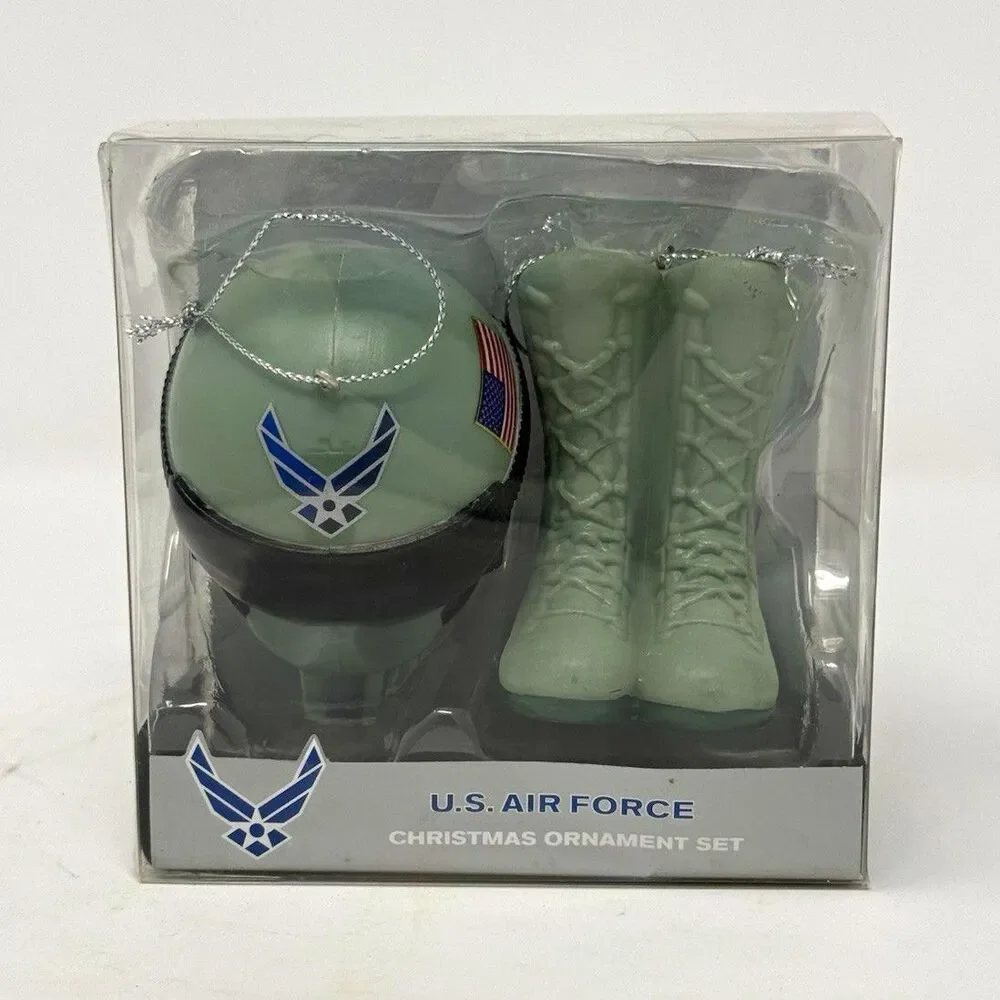 Kurt S. Adler U.S. Air Force Hanging Christmas Ornament Set Helmet Boots 2pc
